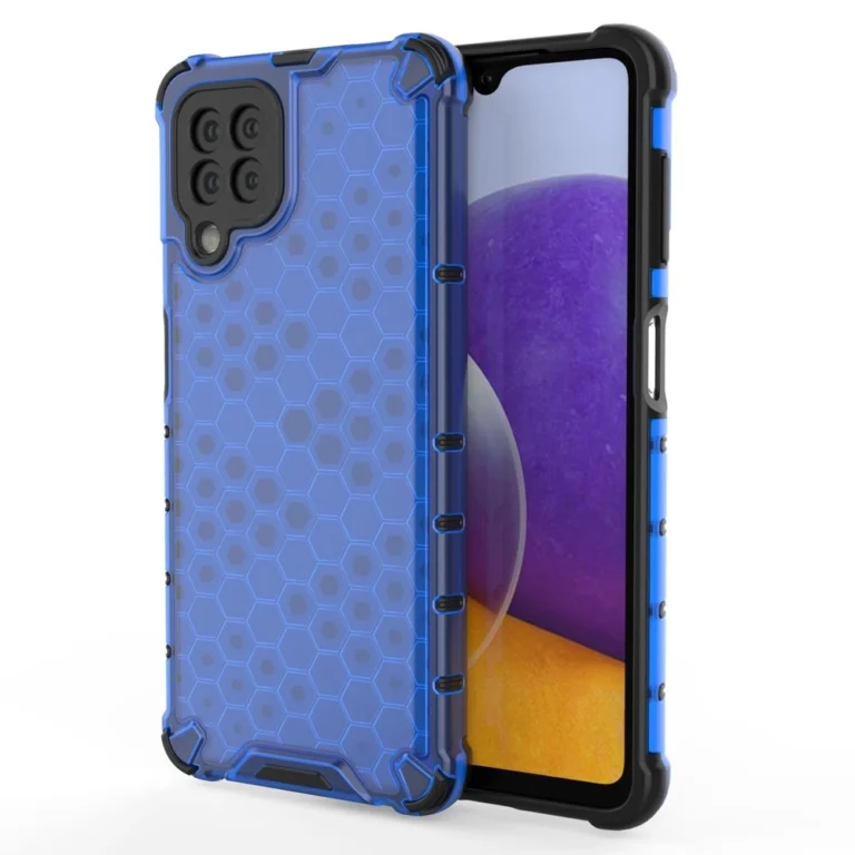 Honeycomb Armor Cover With TPU Bumper Blue Samsung Galaxy A22 4G Tok