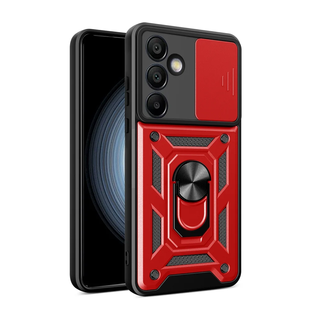 Hybrid Armor Camshield With Camera Cover And Metal Ring Red Samsung Galaxy S24 Fe Tok