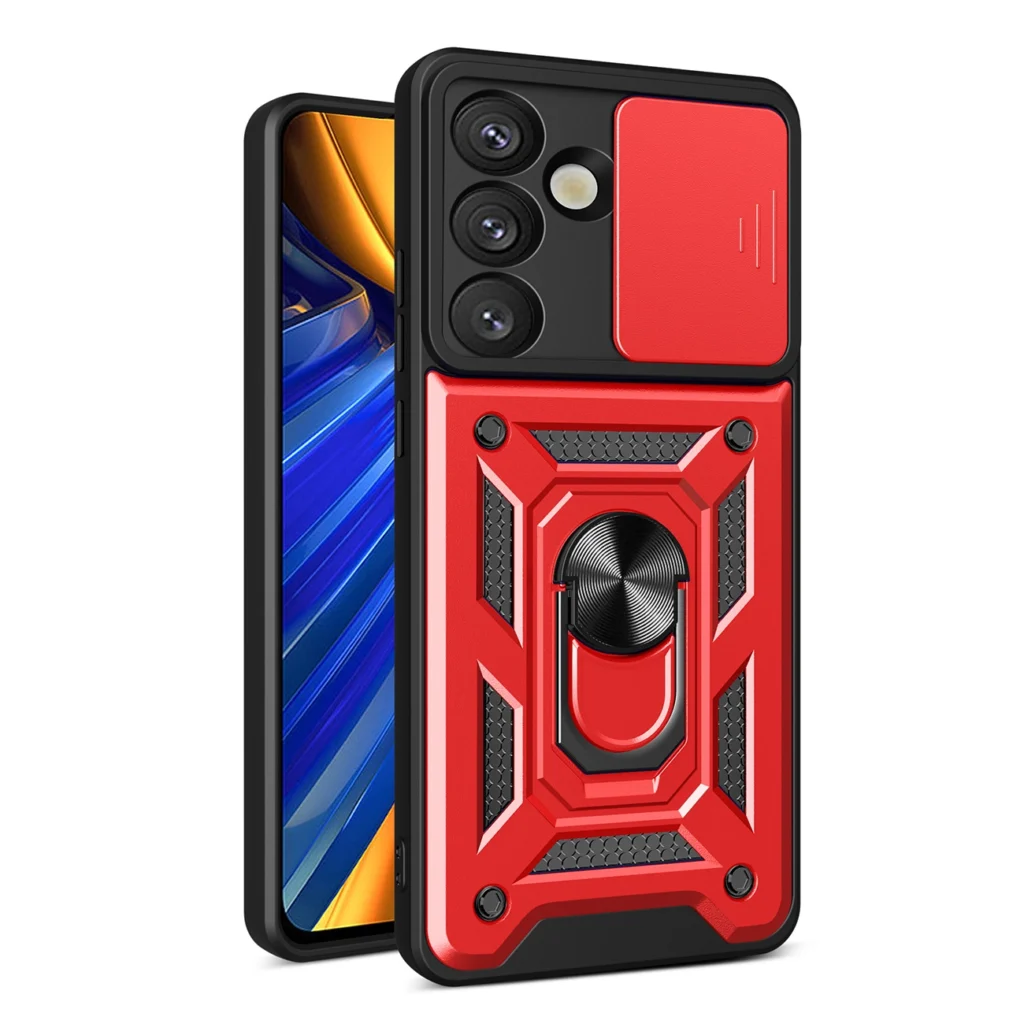 Hybrid Armor Camshield With Camera Cover And Metal Ring Red Samsung Galaxy S25 Tok