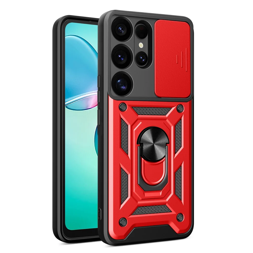 Hybrid Armor Camshield With Camera Cover And Metal Ring Red Samsung Galaxy S25 Ultra Tok