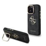 Guess PU 4G Metal Logo Stand Camera Frame Black iPhone 16 Pro Max Tok