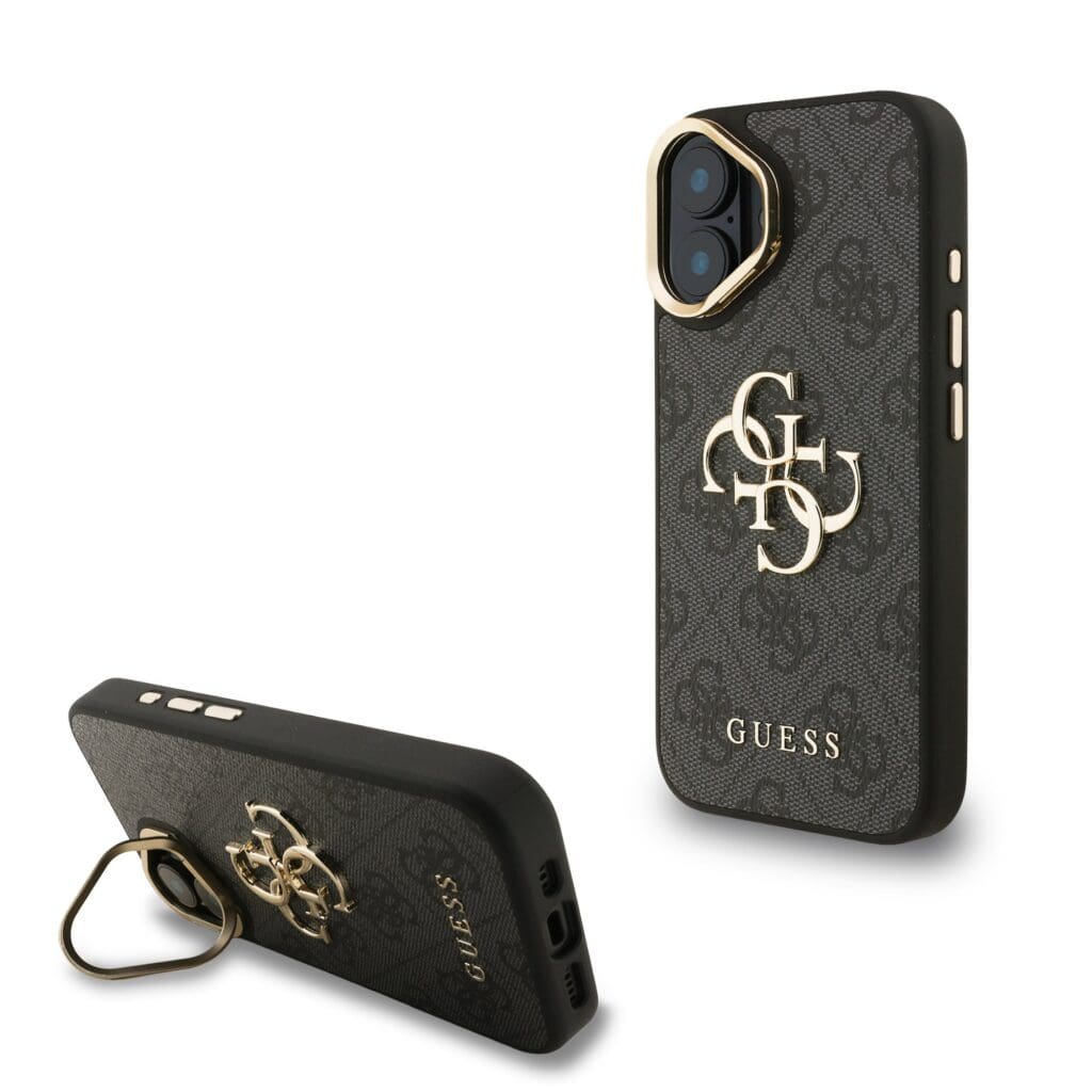 Guess PU 4G Metal Logo Stand Camera Frame Black iPhone 16 Tok