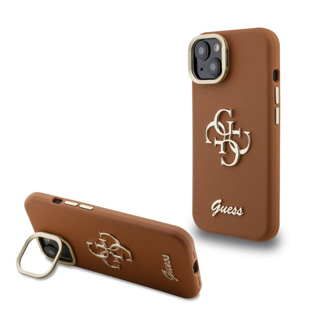Guess PU Grained 4G Logo Stand Camera Frame Brown iPhone 13 Tok