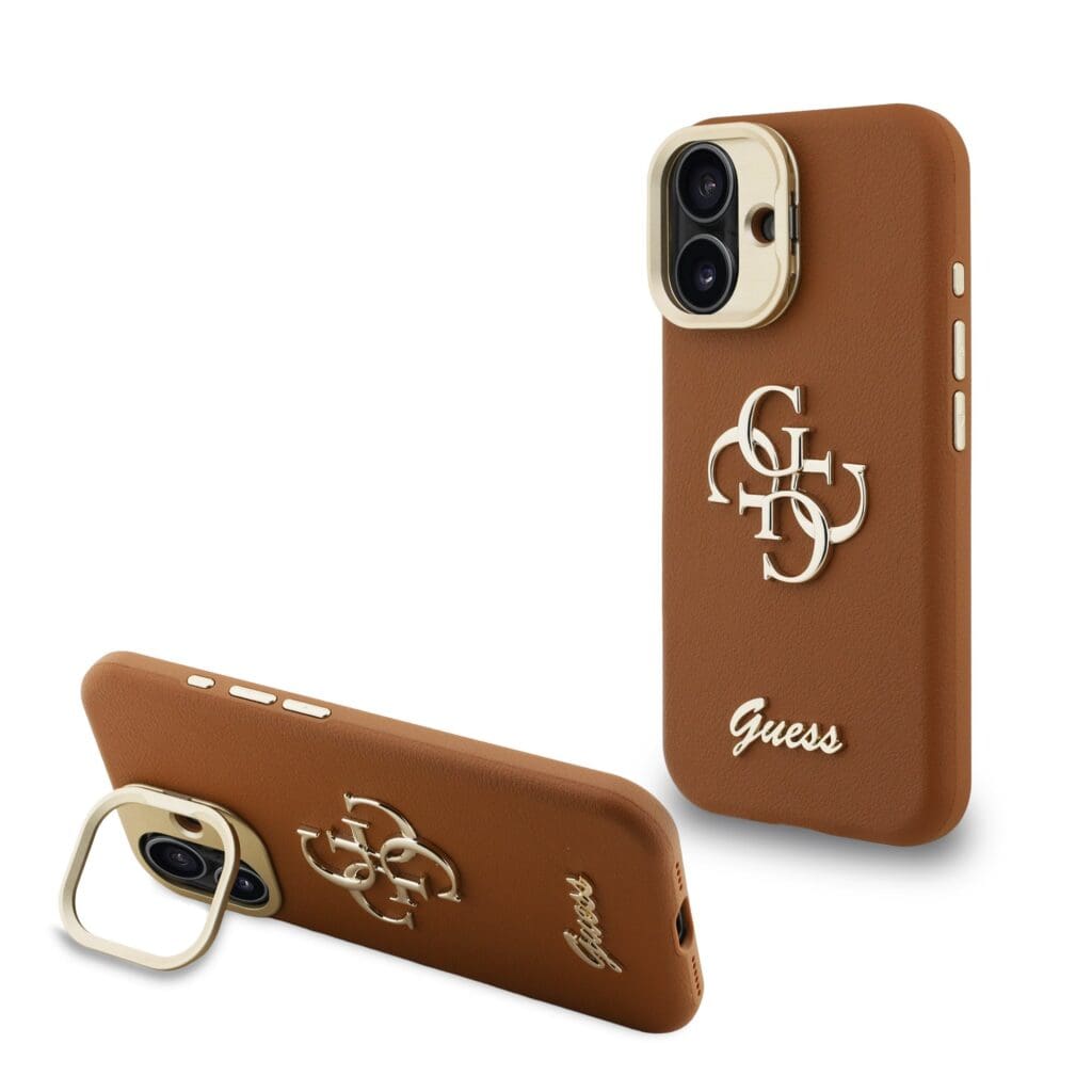 Guess PU Grained 4G Logo Stand Camera Frame Brown iPhone 16 Tok