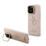 Guess PU Grained 4G Logo Stand Camera Frame Pink iPhone 15 Pro Tok