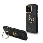 Guess PU 4G Metal Logo Stand Camera Frame Black iPhone 15 Pro Max Tok