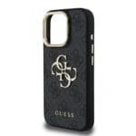 Guess PU 4G Metal Logo Stand Camera Frame Black iPhone 15 Pro Max Tok