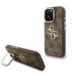 Guess PU 4G Metal Logo Stand Camera Frame Brown iPhone 15 Pro Tok