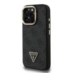 Guess PU 4G Strass Triangle Logo Stand Camera Frame MagSafe Black iPhone 15 Pro Max Tok
