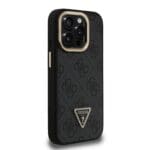 Guess PU 4G Strass Triangle Logo Stand Camera Frame MagSafe Black iPhone 15 Pro Max Tok