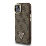 Guess PU 4G Strass Triangle Logo Stand Camera Frame MagSafe Brown iPhone 13 Tok