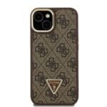 Guess PU 4G Strass Triangle Logo Stand Camera Frame MagSafe Brown iPhone 13 Tok