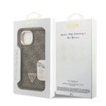 Guess PU 4G Strass Triangle Logo Stand Camera Frame MagSafe Brown iPhone 13 Tok