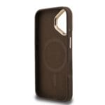 Guess PU 4G Strass Triangle Logo Stand Camera Frame MagSafe Brown iPhone 16 Tok