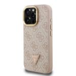Guess PU 4G Strass Triangle Logo Stand Camera Frame MagSafe Pink iPhone 15 Pro Max Tok