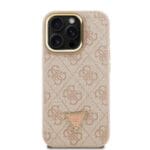 Guess PU 4G Strass Triangle Logo Stand Camera Frame MagSafe Pink iPhone 15 Pro Max Tok