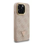 Guess PU 4G Strass Triangle Logo Stand Camera Frame MagSafe Pink iPhone 15 Pro Max Tok