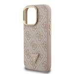 Guess PU 4G Strass Triangle Logo Stand Camera Frame MagSafe Pink iPhone 15 Pro Max Tok