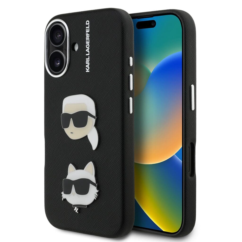 Karl Lagerfeld Grained PU K&CH Heads Black iPhone 16 Tok