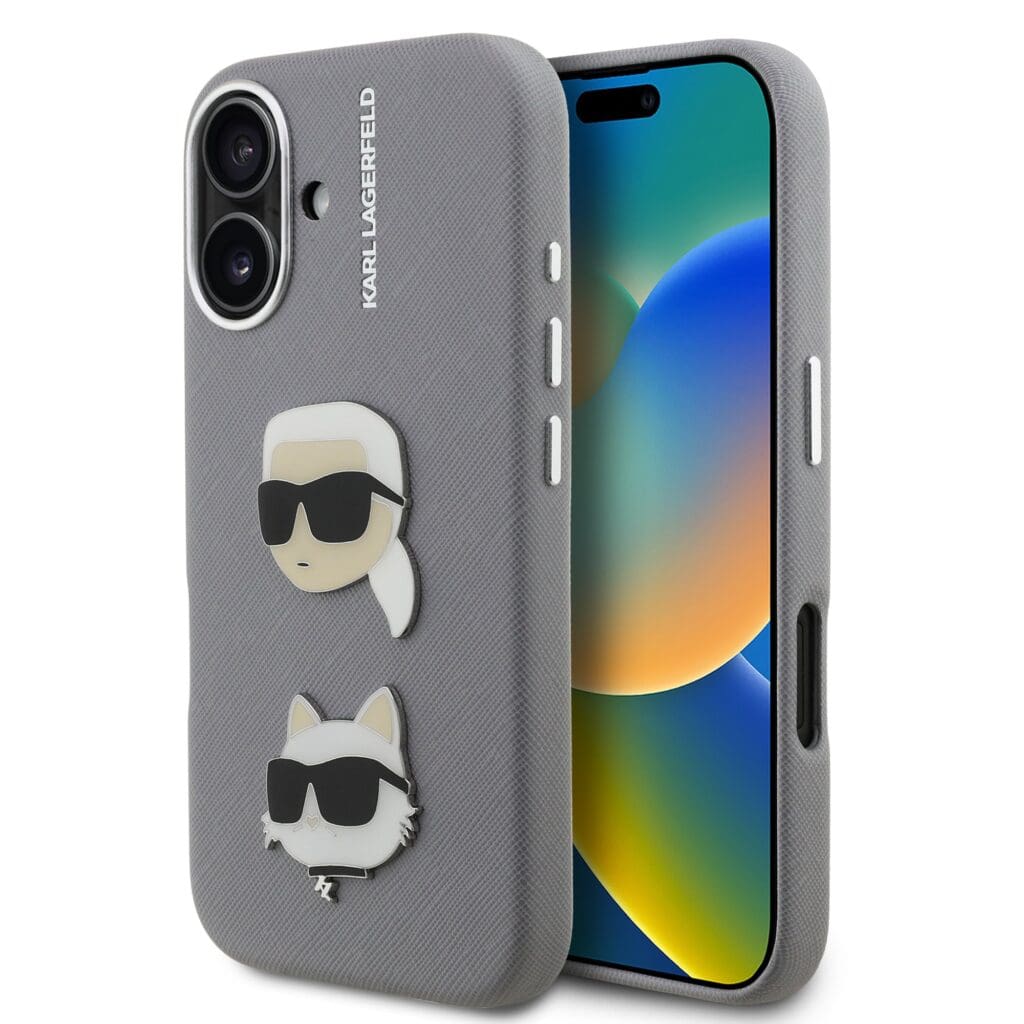 Karl Lagerfeld Grained PU K&CH Heads Grey iPhone 16 Tok