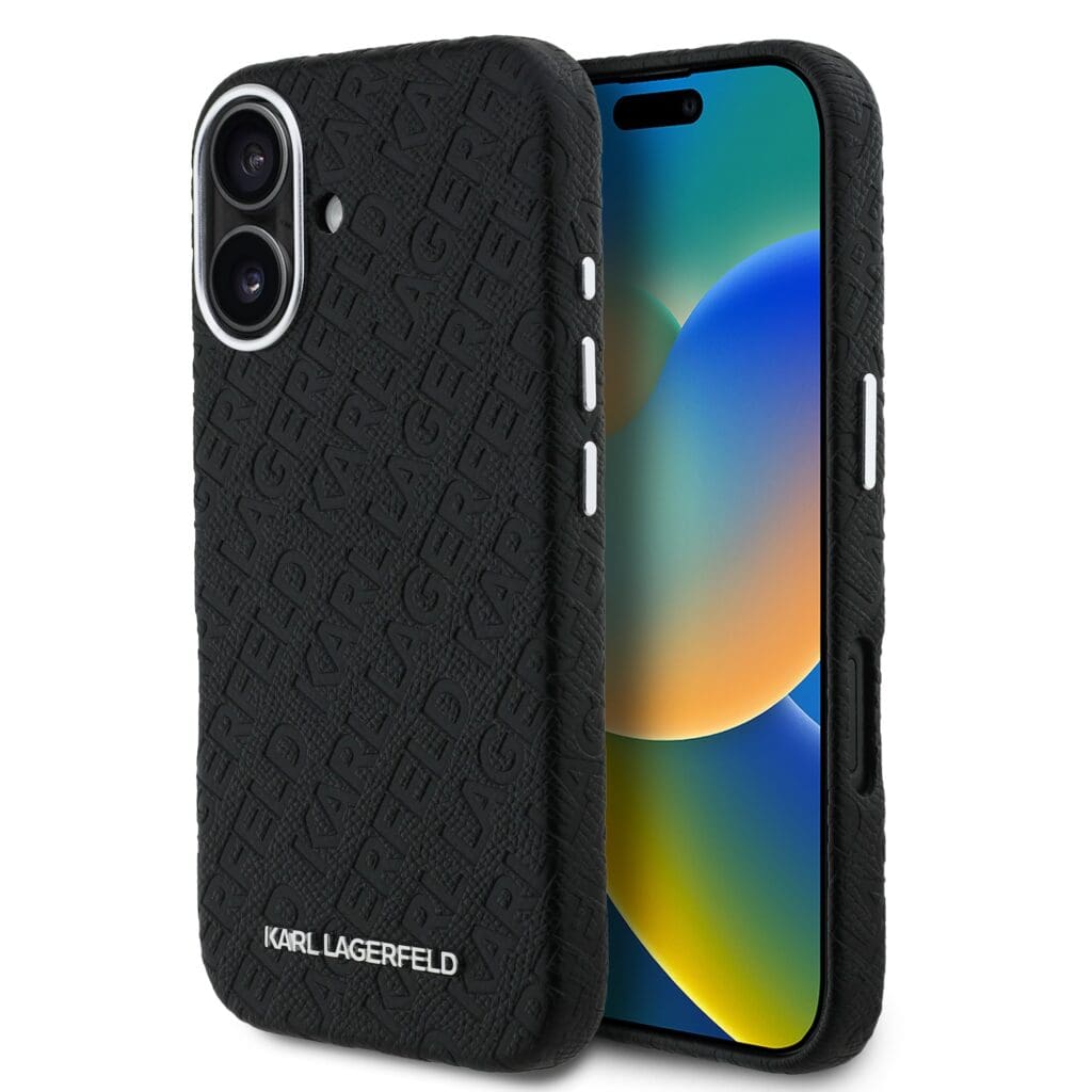 Karl Lagerfeld Grained PU Repeated Logo MagSafe Black iPhone 16 Tok