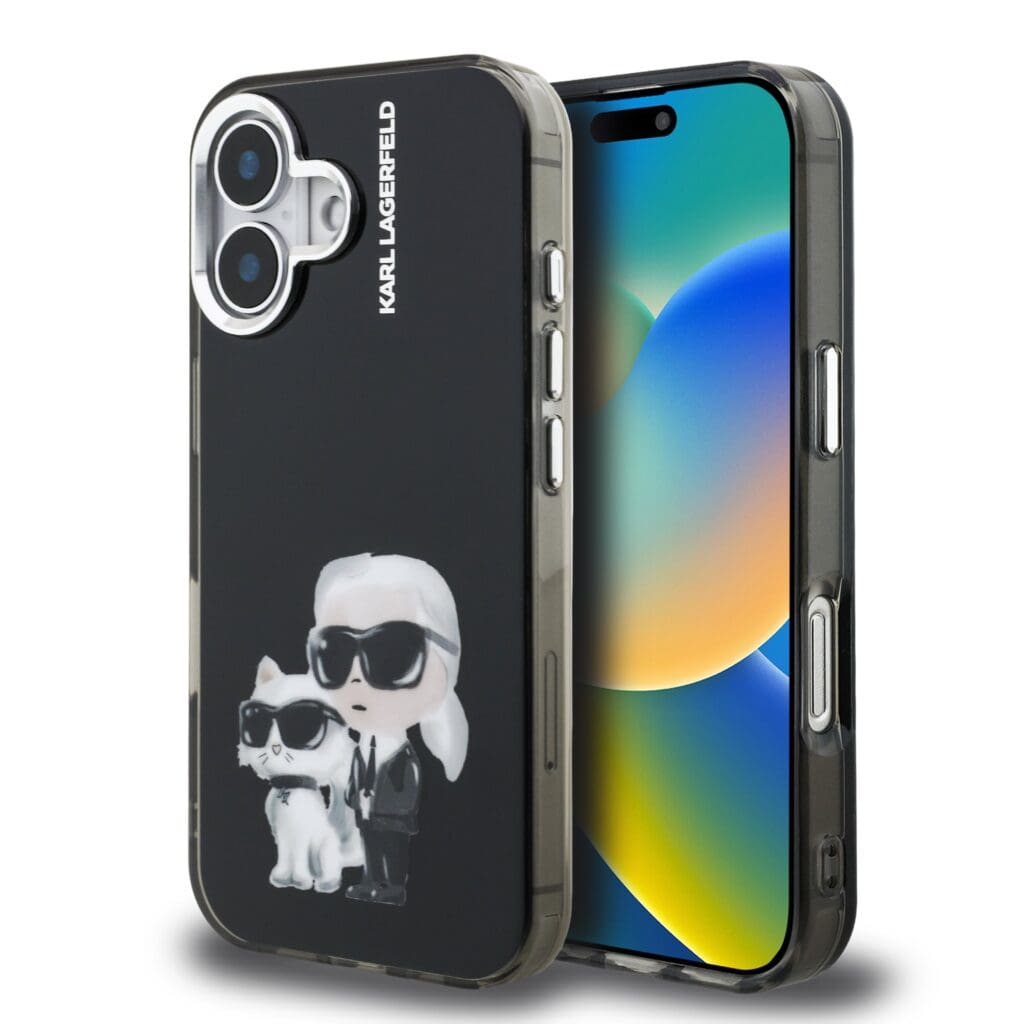 Karl Lagerfeld IML Aquarelle Karl and Choupette Black iPhone 16 Tok