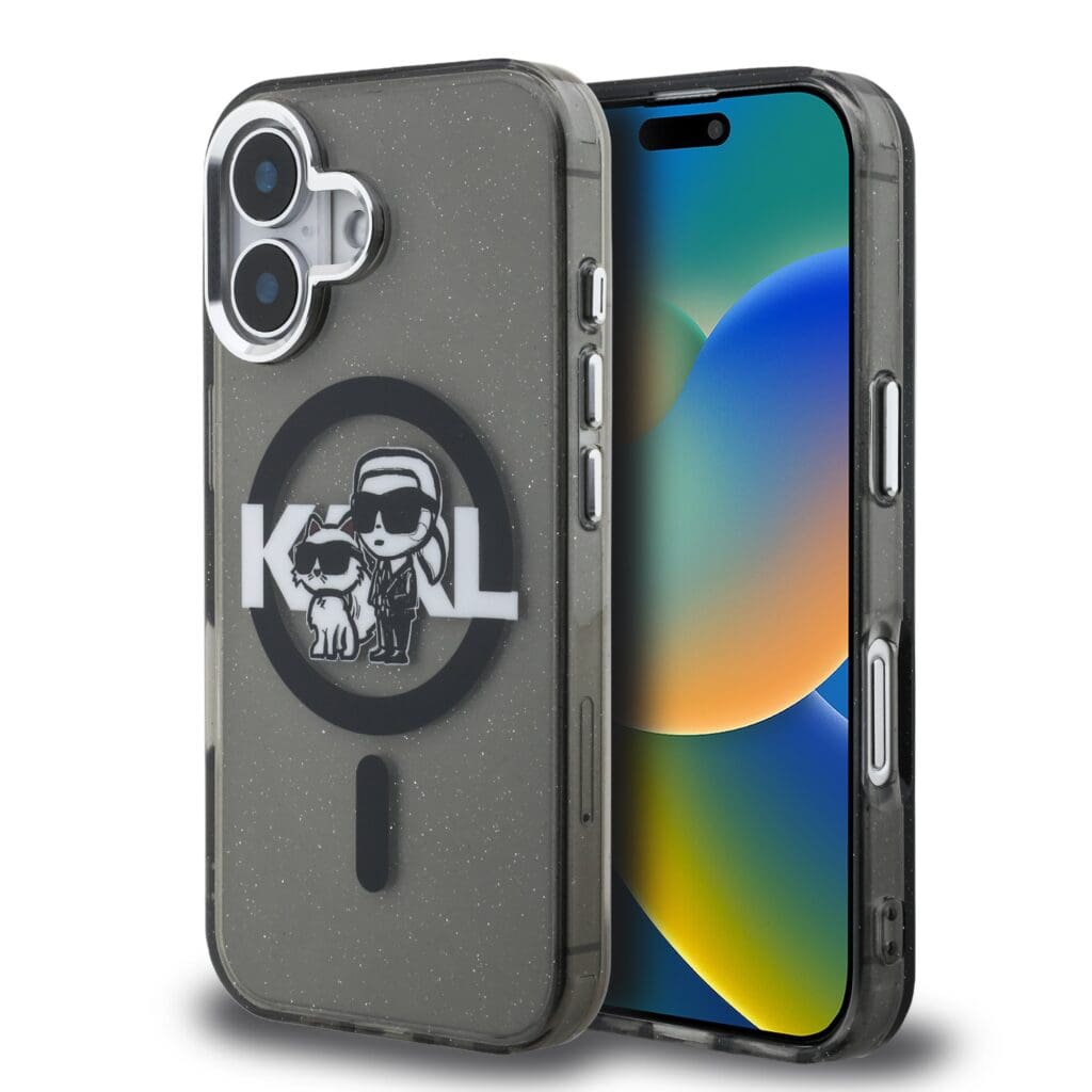 Karl Lagerfeld IML Glitter Karl and Choupette Sketch MagSafe Black iPhone 16 Tok