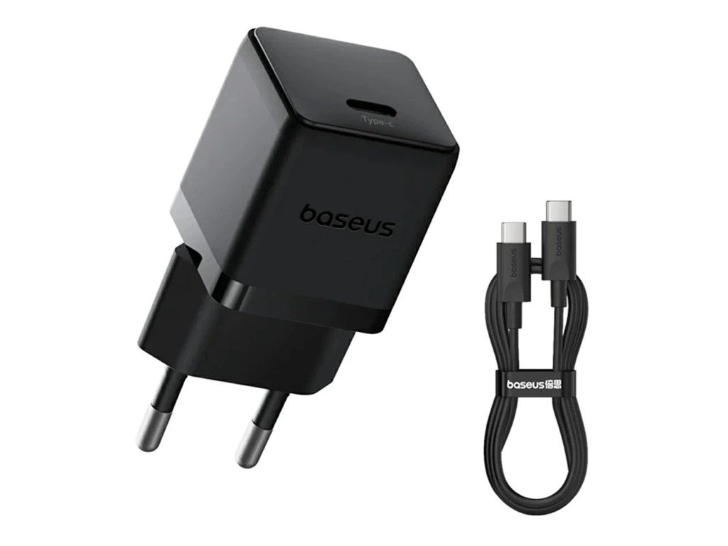 Baseus Palm Fast Charger USB-C 20W + Data Cable USB-C/USB-C 1m Black