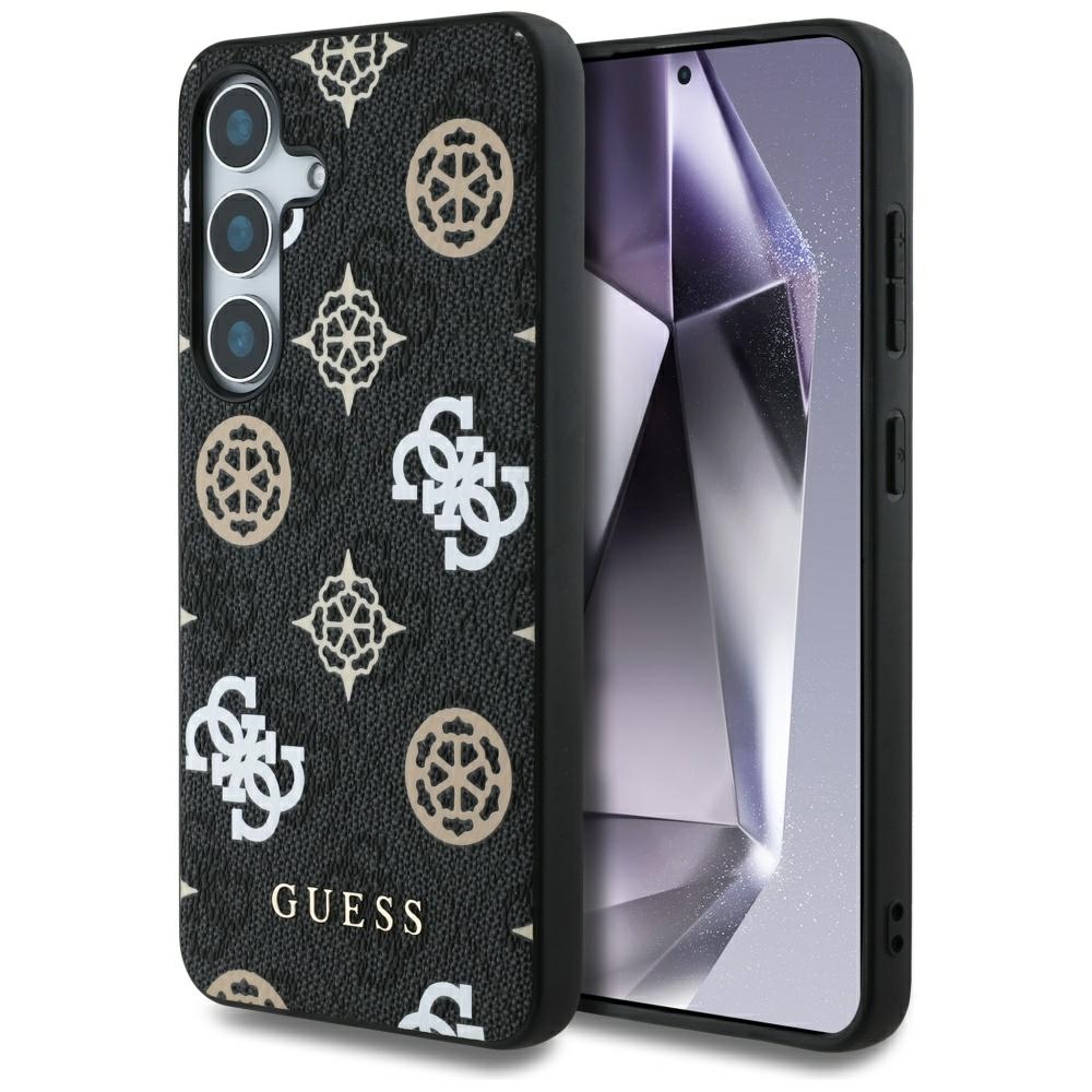 Guess 4G Printed Colored Peony Pattern MagSafe Black Samsung Galaxy S25 Tok