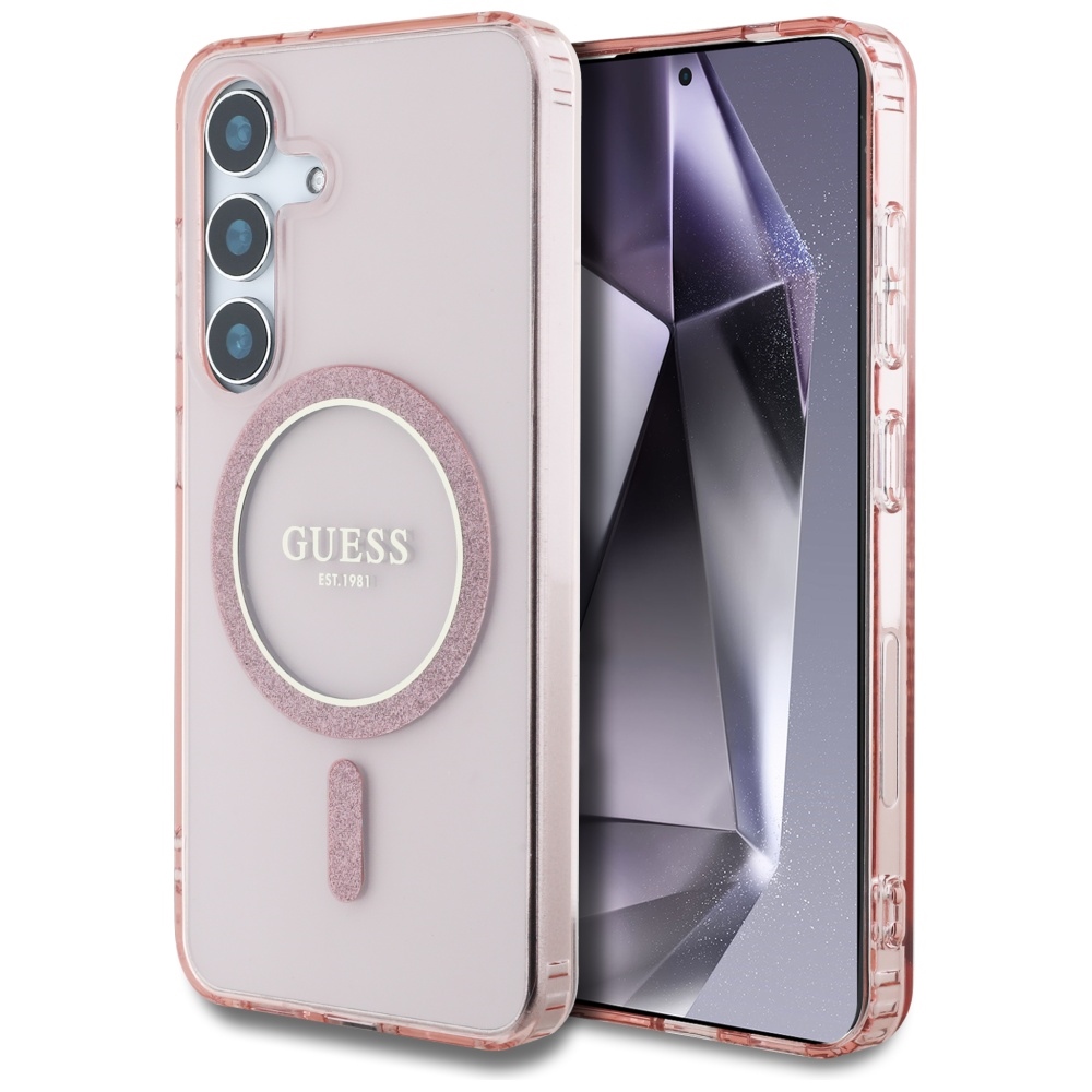 Guess Glitter Circle Classic Logo MagSafe Pink Samsung Galaxy S25 Tok
