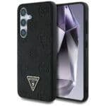 Guess Grained Hot Stamp Peony Pattern Triangle Logo MagSafe to Black Samsung Galaxy S25 Tok