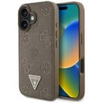 Guess Grained Hot Stamp Peony Triangle Logo MagSafe Brown iPhone 16 Tok