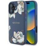 Guess Grained Printed Flower Pattern MagSafe Blue iPhone 16 Tok