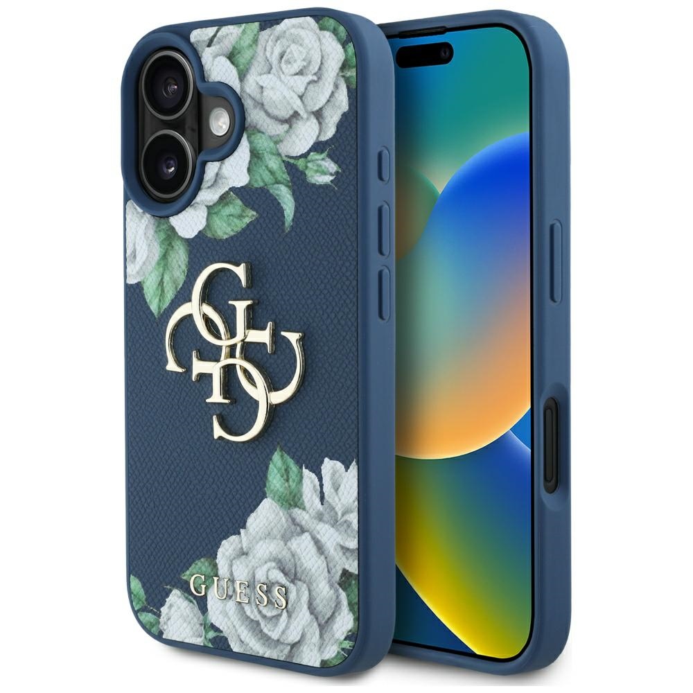 Guess Grained Roses Big 4G logo Blue iPhone 16 Tok