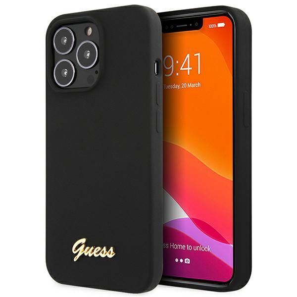 Guess GUHCP13XLSLMGBK Black Hardc ase Silicone Script Gold Logo iPhone 13 Pro Max Tok