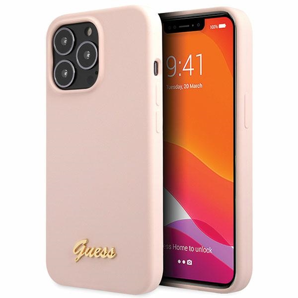Guess GUHCP13XLSLMGLP Light Pink Hardcase Silicone Script Gold Log iPhone 13 Pro Max Tok