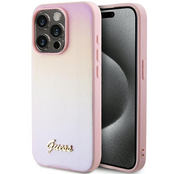 Guess GUHCP14LPSAIRSP Pink Hardcase Saffiano Iridescent Script iPhone 14 Pro Tok