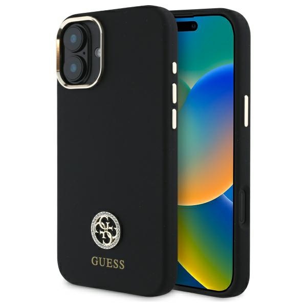 Guess GUHCP16SM4DGPK Black Hardcase Silicone Logo Strass 4G iPhone 16 Tok