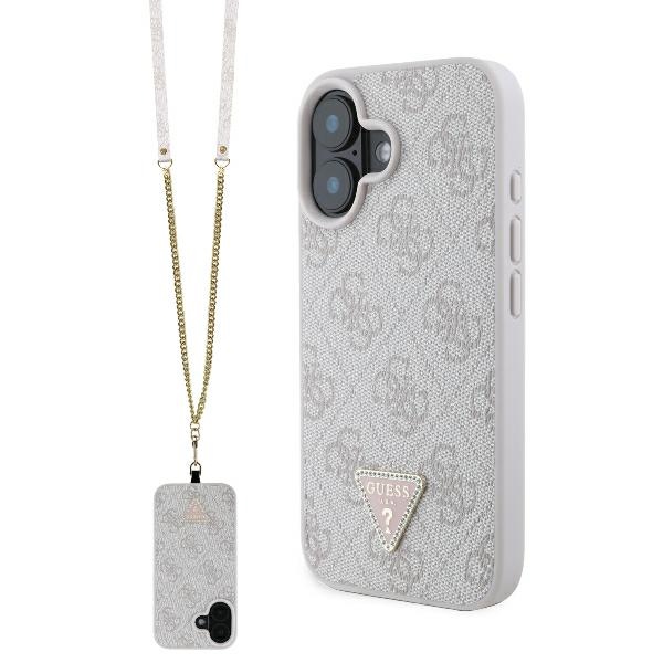 Guess GUHCP16SP4TDSCPP Pink Hardcase Leather Metal Logo Strass Crossbody iPhone 16 Tok