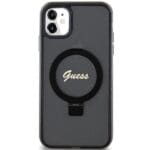 Guess GUHMN61HRSGSK Black Hardcase Ring Stand Script Glitter MagSafe iPhone 11/XR Tok
