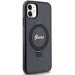 Guess GUHMN61HRSGSK Black Hardcase Ring Stand Script Glitter MagSafe iPhone 11/XR Tok