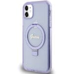 Guess GUHMN61HRSGSU Purple Hardcase Ring Stand Script Glitter MagSafe iPhone 11/XR Tok
