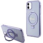 Guess GUHMN61HRSGSU Purple Hardcase Ring Stand Script Glitter MagSafe iPhone 11/XR Tok
