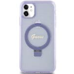 Guess GUHMN61HRSGSU Purple Hardcase Ring Stand Script Glitter MagSafe iPhone 11/XR Tok