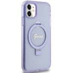 Guess GUHMN61HRSGSU Purple Hardcase Ring Stand Script Glitter MagSafe iPhone 11/XR Tok
