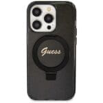 Guess GUHMP13LHRSGSK Black Hardcase Ring Stand Script Glitter MagSafe iPhone 13/13 Pro Tok