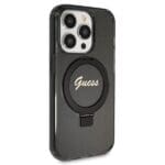 Guess GUHMP13LHRSGSK Black Hardcase Ring Stand Script Glitter MagSafe iPhone 13/13 Pro Tok