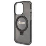 Guess GUHMP13LHRSGSK Black Hardcase Ring Stand Script Glitter MagSafe iPhone 13/13 Pro Tok