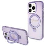 Guess GUHMP13LHRSGSU Purple Hardcase Ring Stand Script Glitter MagS iPhone 13/13 Pro Tok