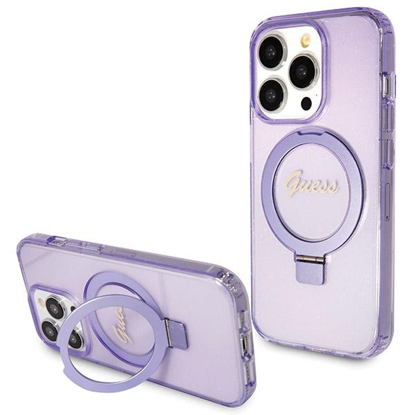 Guess GUHMP13XHRSGSU Purple Hardcase Ring Stand Script Glitter MagSa iPhone 13 Pro Max Tok